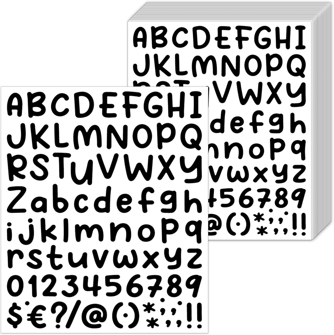 1 Inch Black Vinyl Letter Stickers 26 Sheets-2106 Pcs - Small Alphabet Stickers with Numbers